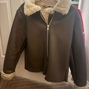 Classic Faux-Shearling Collared Jacket - Black
